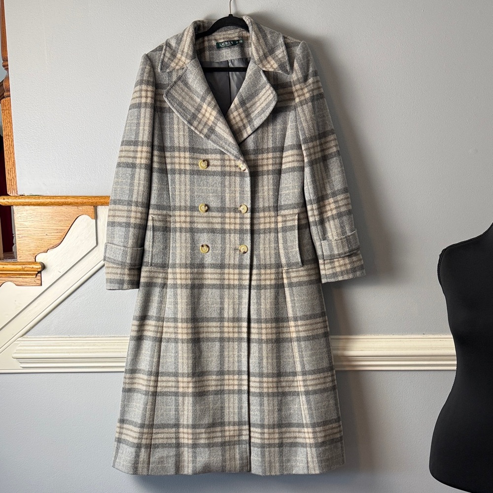Lauren Ralph Lauren Double-Breasted Plaid Wool blend Pea Coat - Maxi length